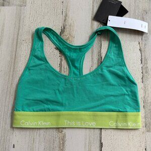 NWT Calvin Klein Women's Size Medium Modern Cotton Bralette Teal/Lime Green